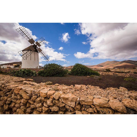 Canary Islands-Fuerteventura Island-Tiscamanita-traditional island windmill Black Modern Wood Framed Art Print by Bibikow, Walter