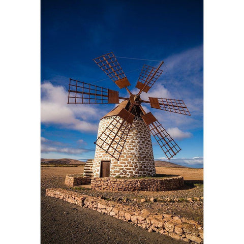 Canary Islands-Fuerteventura Island-Tindaya-traditional island windmill Black Modern Wood Framed Art Print by Bibikow, Walter