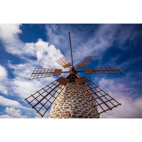 Canary Islands-Fuerteventura Island-Tindaya-traditional island windmill Black Modern Wood Framed Art Print by Bibikow, Walter