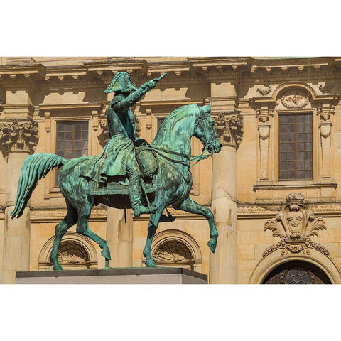 Sweden-Stockholm-Gamla Stan-Old Town-Royal Palace-statue of King Carl Johan XIV White Modern Wood Framed Art Print by Bibikow, Walter