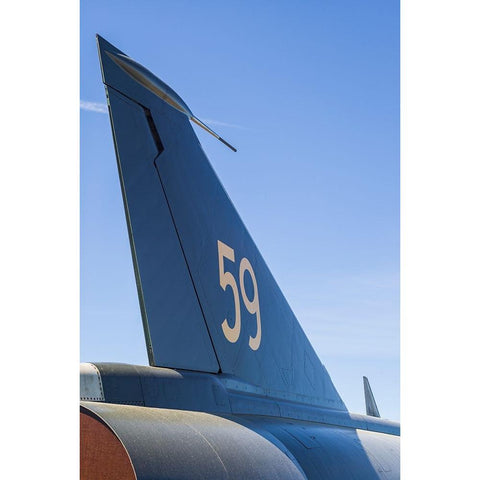 Sweden-Southeastern Sweden-Nykoping-F11 reconnaissance aircraft-F11 Museum-tail fin White Modern Wood Framed Art Print by Bibikow, Walter