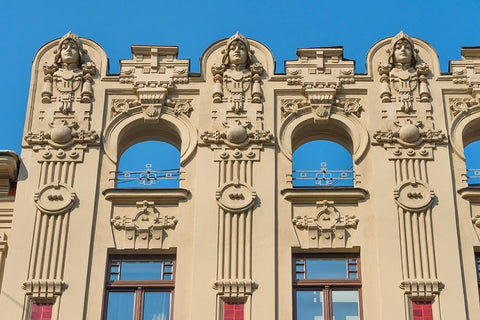 Art Nouveau building on Alberta Street in central Riga-Latvia White Modern Wood Framed Art Print with Double Matting by Su, Keren