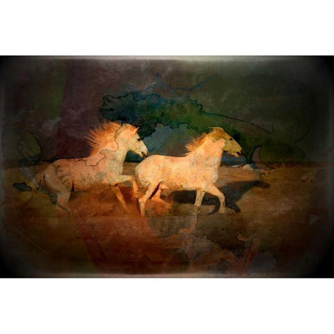 Artistic conception of running horses White Modern Wood Framed Art Print by Zuckerman, Jim