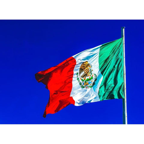 Colorful Mexican flag-San Jose del Cabo-Mexico White Modern Wood Framed Art Print by Perry, William