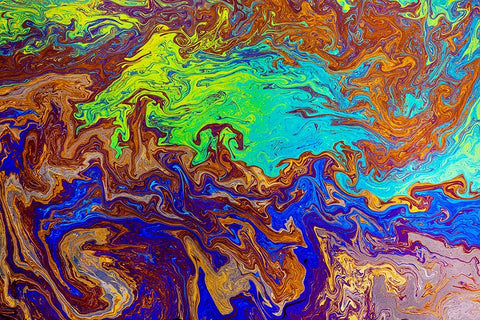 Abstract pattern in oil spilled in small stream-Costa Rica White Modern Wood Framed Art Print with Double Matting by Jones, Adam