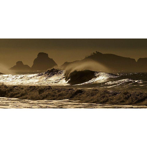 Crashing waves in the Pacific Ocean off northern California White Modern Wood Framed Art Print by SMO
