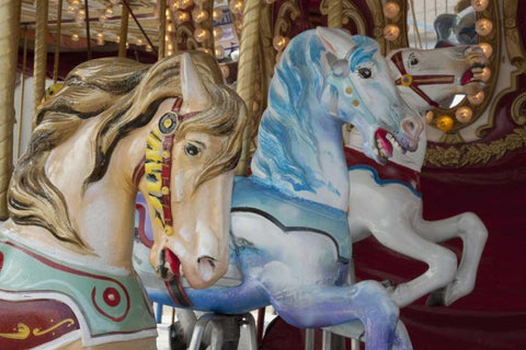 Merry-go-round horses, Indianapolis, Indiana, USA White Modern Wood Framed Art Print with Double Matting by Kaveney, Wendy
