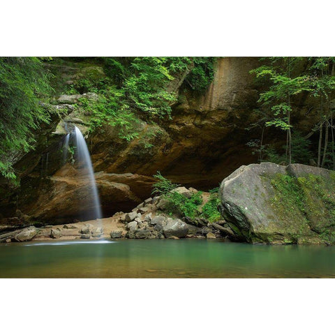 Old Mans Cave Lower Falls-Hocking Hills State Park-Ohio Black Modern Wood Framed Art Print by Majchrowicz, Alan