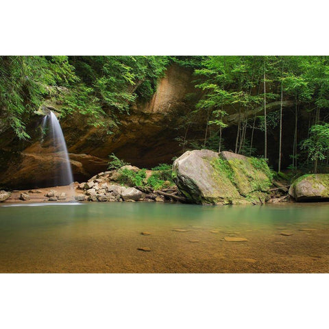 Old Mans Cave Lower Falls-Hocking Hills State Park-Ohio Black Modern Wood Framed Art Print by Majchrowicz, Alan