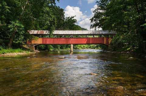 Lower Humbert Covered Bridge Spanning Laurel Hill Creek Laurel Highlands-Pennsylvania White Modern Wood Framed Art Print with Double Matting by Majchrowicz, Alan
