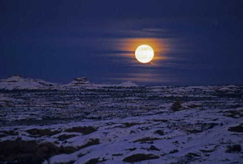 UT, Arches NP Full moon rising over snowy scenic White Modern Wood Framed Art Print with Double Matting by Illg, Cathy and Gordon