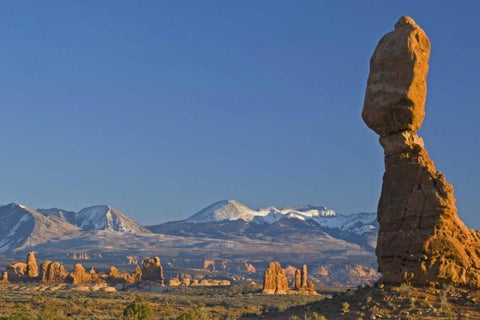 UT, Arches NP Balanced Rock with La Sal Mots White Modern Wood Framed Art Print with Double Matting by Illg, Cathy and Gordon