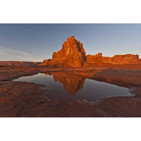 UT, Arches NP, Rock formation reflect in puddle White Modern Wood Framed Art Print by Illg, Cathy and Gordon