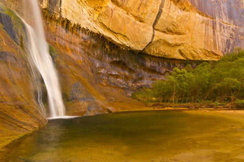 UT, Lower Calf Creek Falls Waterfall into pool White Modern Wood Framed Art Print with Double Matting by Illg, Cathy and Gordon