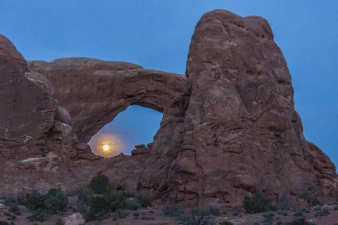 UT, Arches NP South Window arch and full moon Black Ornate Wood Framed Art Print with Double Matting by Illg, Cathy and Gordon