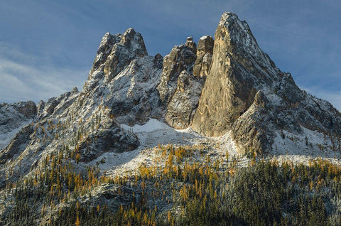 Liberty Bell Mountain and Early Winters Spires seen from Washington State Pass Overlook White Modern Wood Framed Art Print with Double Matting by Majchrowicz, Alan