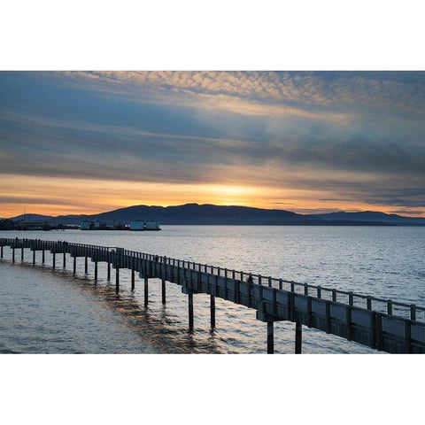 Taylor Dock Boardwalk at sunset-Boulevard Park-Bellingham-Washington State White Modern Wood Framed Art Print by Majchrowicz, Alan