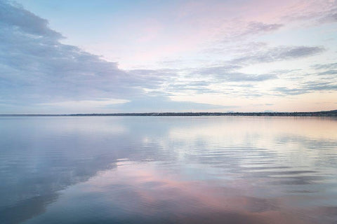 Clouds reflected in calm waters of Bellingham Bay-Washington State White Modern Wood Framed Art Print with Double Matting by Majchrowicz, Alan