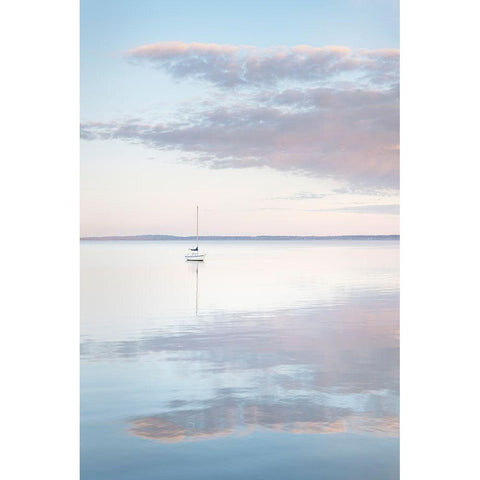 Sailboat and morning clouds reflected in calm waters of Bellingham Bay-Washington State Black Modern Wood Framed Art Print with Double Matting by Majchrowicz, Alan