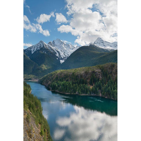 Colonial Peak-Pyramid Peak-and Diablo Lake-Ross Lake National Recreation Area-North Cascades White Modern Wood Framed Art Print by Majchrowicz, Alan