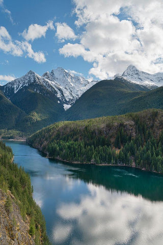 Colonial Peak-Pyramid Peak-and Diablo Lake-Ross Lake National Recreation Area-North Cascades White Modern Wood Framed Art Print with Double Matting by Majchrowicz, Alan