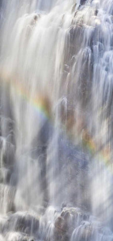 WA, North Cascades NP Rainbow on waterfall White Modern Wood Framed Art Print with Double Matting by Paulson, Don