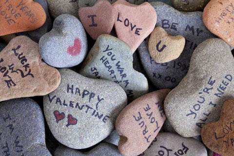 WA, Heart Rock collection with Valentine sayings White Modern Wood Framed Art Print with Double Matting by Paulson, Don