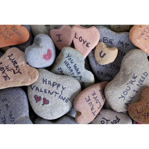 WA, Heart Rock collection with Valentine sayings Black Modern Wood Framed Art Print with Double Matting by Paulson, Don