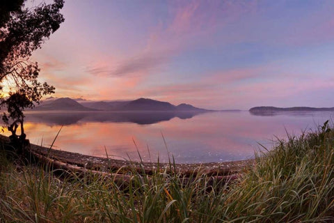 WA, Seabeck Fisheye view of sunset on Hood Canal White Modern Wood Framed Art Print with Double Matting by Paulson, Don