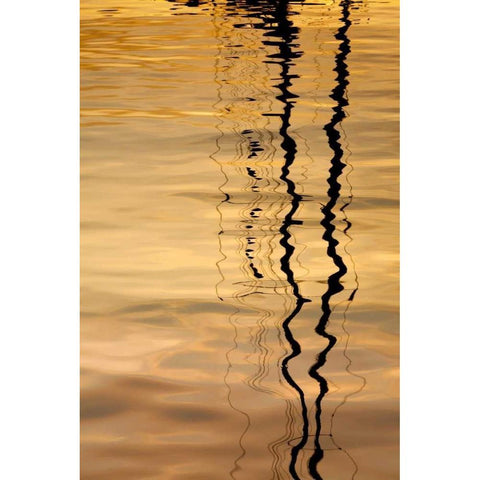Washington Sailboat mast reflection at sunset White Modern Wood Framed Art Print by Paulson, Don