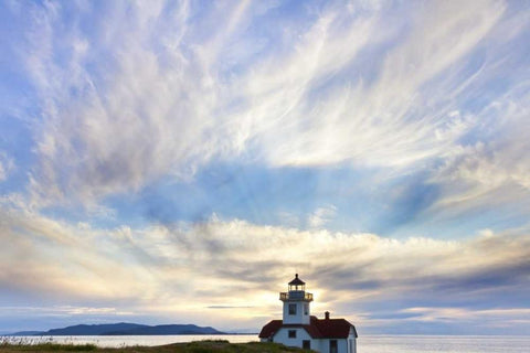 Washington Sunset on Patos Island Lighthouse White Modern Wood Framed Art Print with Double Matting by Paulson, Don
