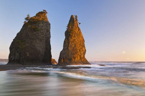 WA, Olympic NP Sunset on Rialto Beach Black Ornate Wood Framed Art Print with Double Matting by Paulson, Don