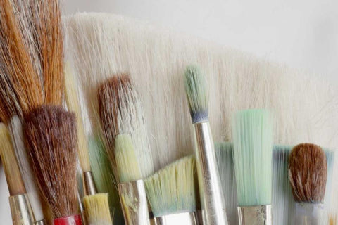 Washington, Seabeck Close-up of artists brushes White Modern Wood Framed Art Print with Double Matting by Paulson, Don