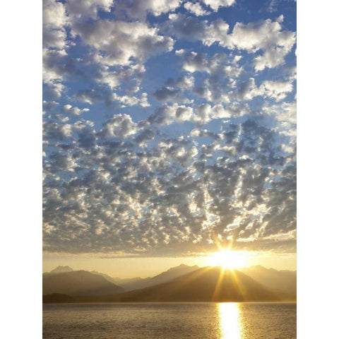 WA, Seabeck, Olympic Mts Sunset over Hood Canal Gold Ornate Wood Framed Art Print with Double Matting by Paulson, Don