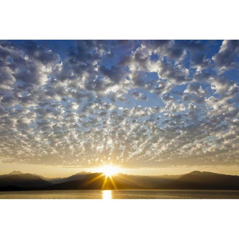 WA, Seabeck, Olympic Mts Sunset over Hood Canal White Modern Wood Framed Art Print by Paulson, Don