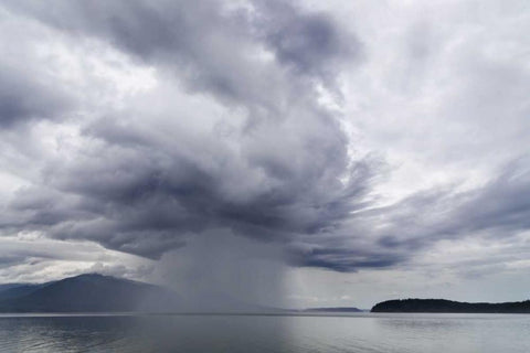 Washington, Seabeck Rainstorm over Hood Canal White Modern Wood Framed Art Print with Double Matting by Paulson, Don