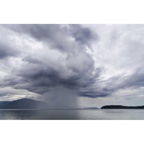 Washington, Seabeck Rainstorm over Hood Canal Black Modern Wood Framed Art Print with Double Matting by Paulson, Don