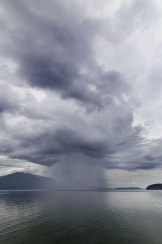 Washington, Seabeck Rainstorm over Hood Canal White Modern Wood Framed Art Print with Double Matting by Paulson, Don