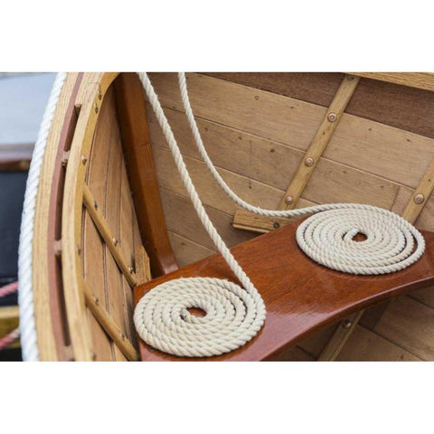 WA, Bainbridge Island, Coiled line in wooden boat Gold Ornate Wood Framed Art Print with Double Matting by Paulson, Don