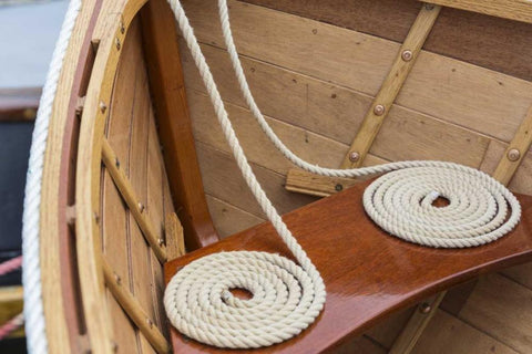 WA, Bainbridge Island, Coiled line in wooden boat White Modern Wood Framed Art Print with Double Matting by Paulson, Don