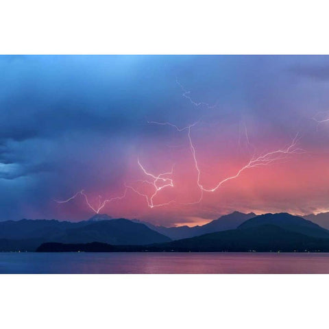 WA, Seabeck Lightning over Hood Canal Gold Ornate Wood Framed Art Print with Double Matting by Paulson, Don