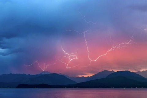 WA, Seabeck Lightning over Hood Canal White Modern Wood Framed Art Print with Double Matting by Paulson, Don