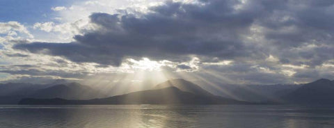 WA, Seabeck God rays over Hood Canal Black Ornate Wood Framed Art Print with Double Matting by Paulson, Don
