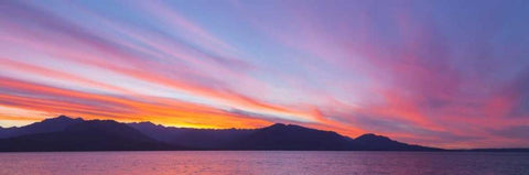 WA, Seabeck Sunset panoramic over the Olympic Mt White Modern Wood Framed Art Print with Double Matting by Paulson, Don