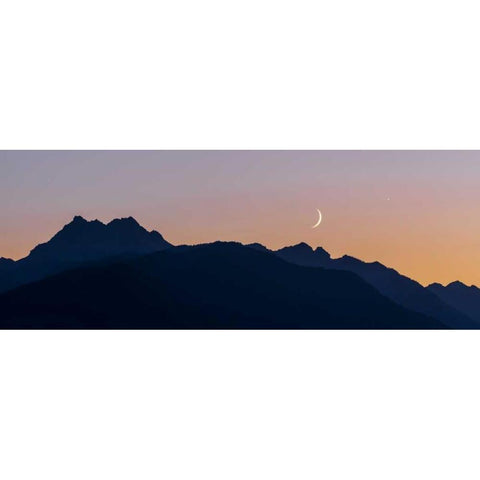 WA, Seabeck Moon and Venus over the Olympics Black Modern Wood Framed Art Print by Paulson, Don