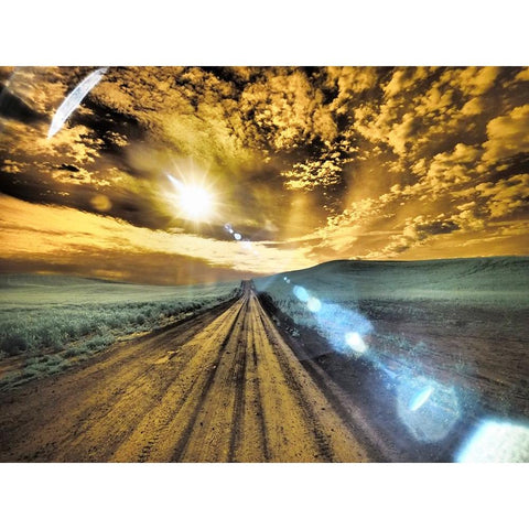 USA-Washington State-Palouse-Backcountry road through wheat field and clouds Black Modern Wood Framed Art Print by Eggers, Terry