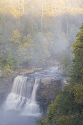 USA-West Virginia-Davis Overview of waterfall in Blackwater State Park White Modern Wood Framed Art Print with Double Matting by Jaynes Gallery