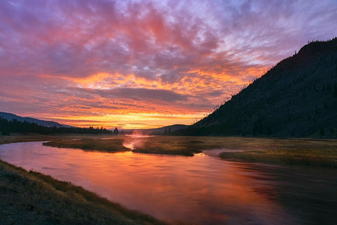 Madison River at sunrise-Yellowstone National Park-Wyoming White Modern Wood Framed Art Print with Double Matting by Jones, Adam