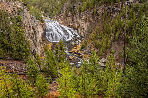 Gibbon Falls-Yellowstone National Park-Wyoming White Modern Wood Framed Art Print with Double Matting by Jones, Adam