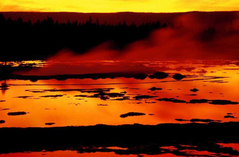 WY, Yellowstone Vapor flows from Grand Geyser White Modern Wood Framed Art Print with Double Matting by Ross, Nancy , Steve